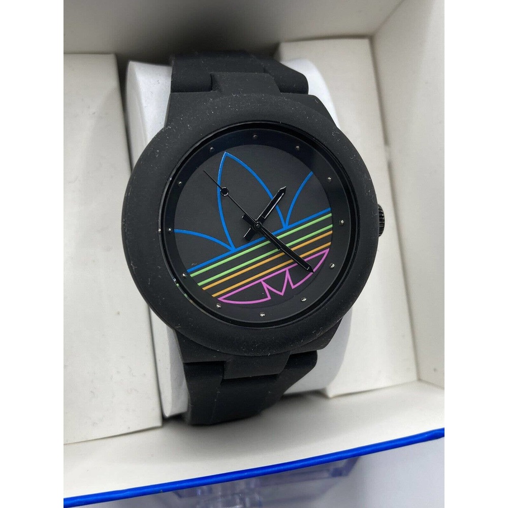 NWT Adidas ADH 3014 Unisex Black Silicone Colorful Logo Unisex Watch